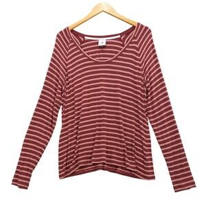 Cabi Striped‎ Top Women M Burgundy Raglan Sleeve Scoop Neck 4198